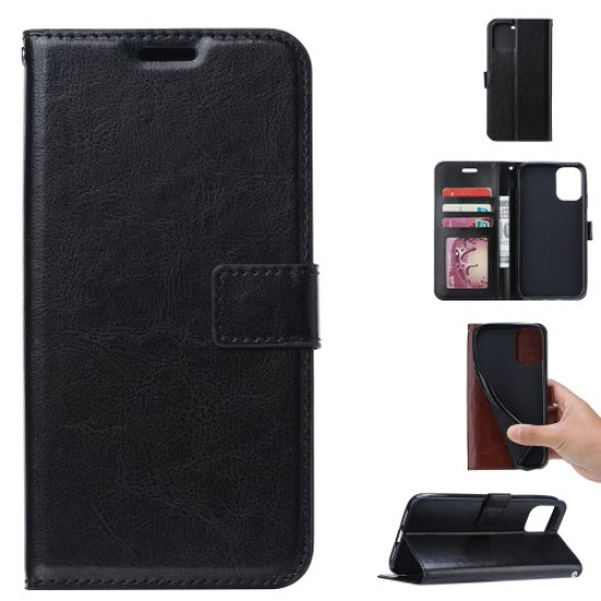 Crazy Horse Texture Wallet Leather Mobile Phone Case for Xiaomi Mi Note 10 Lite - Black XIAOMI Cases Mobile