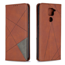 Geometric Skin Leather Shell for Xiaomi Redmi Note 9/Redmi 10X 4G - Coffee