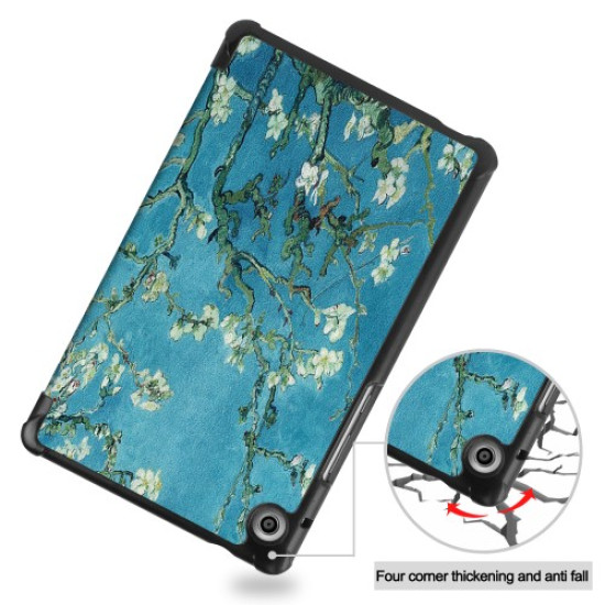 Pattern Printing Tri-fold Leather Stand Case for Huawei MatePad T8 - Tree with Flowers Huawei Tablets Case