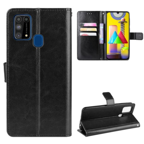 Crazy Horse Skin Leather Unique Case for Samsung Galaxy M31 - Black Samsung Cases Mobile