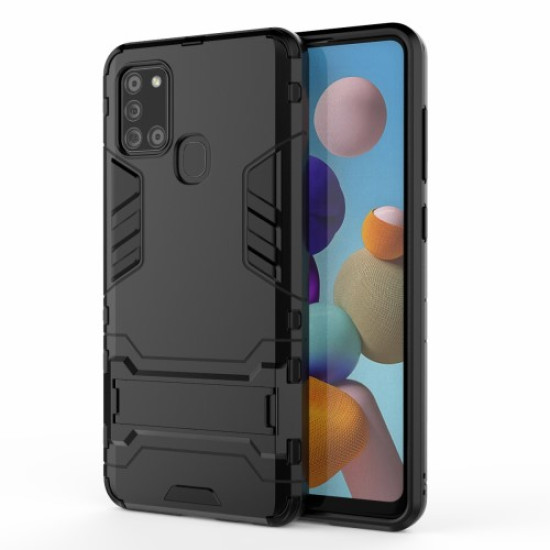 Plastic + TPU Case with Kickstand for Samsung Galaxy A21s - Black Samsung Cases Mobile