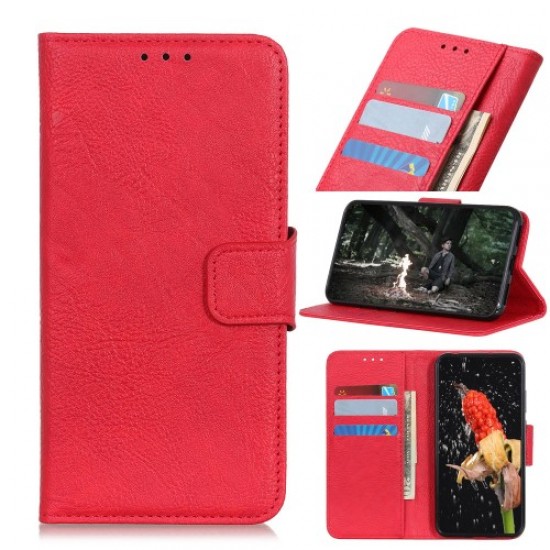 Litchi Skin Leather Stylish Shell for Samsung Galaxy A21s - Red Samsung Cases Mobile
