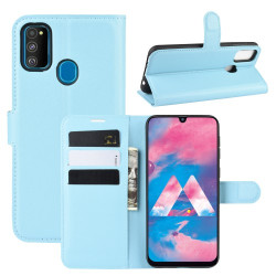 Litchi Skin Leather Stand Phone Shell Wallet Case for Samsung Galaxy M21/M30s - Blue