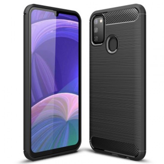 Carbon Fibre Brushed TPU Case Phone Cover for Samsung Galaxy M21/M30s - Black Samsung Cases Mobile