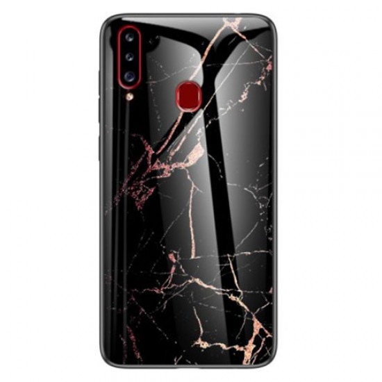 Marble Texture Tempered Glass + PC + TPU Hybrid Phone Cover for Samsung Galaxy A20s - Gold/Black Samsung Cases Mobile