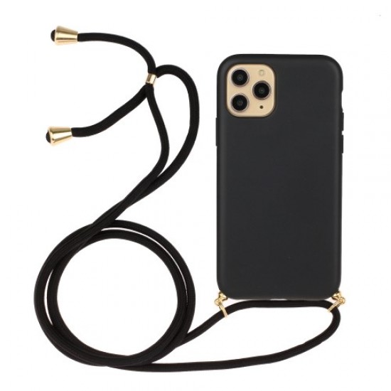 Soft TPU Cover Phone Shell with Multi-function Strap for iPhone 11 Pro Max 6.5 inch - Black Apple Cases Mobile