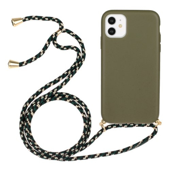 Soft TPU Case Phone Shell with Multi-function Strap for iPhone 11 6.1 inch - Green Apple Cases Mobile