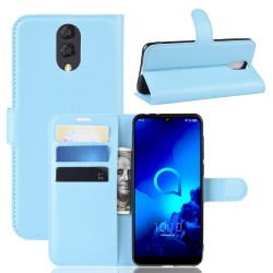 Litchi Skin Wallet Leather Stand Case for Alcatel 3L (2019) - Baby Blue