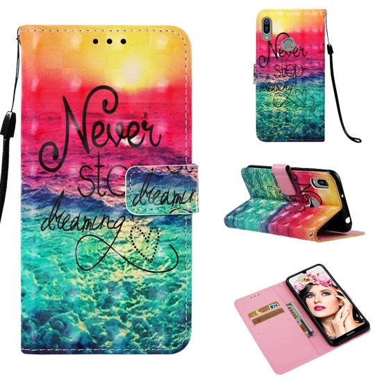 Pattern Printing Light Spot Decor Stand Leather Wallet Cover for Huawei Y6 (2019, with Fingerprint Sensor) / Y6 Prime (2019) - Never Stop Dreaming Huawei Cases Mobile