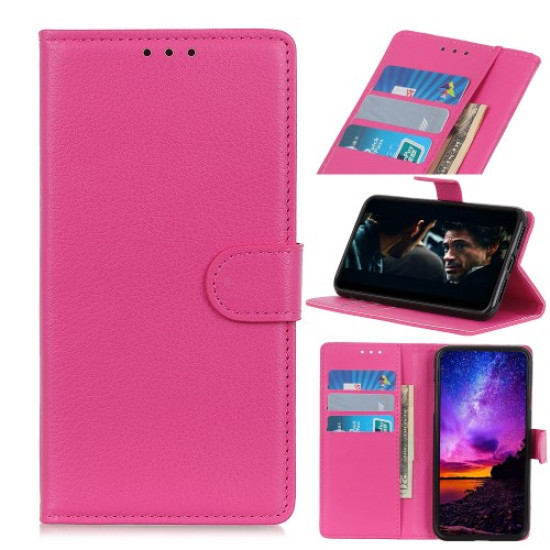 Litchi Texture Skin Wallet Stand Flip Leather Cell Cover for Oppo Realme 5 Pro - Rose Oppo Realme Cases Mobile