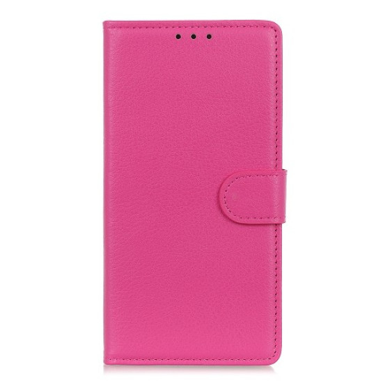 Litchi Texture Skin Wallet Stand Flip Leather Cell Cover for Oppo Realme 5 Pro - Rose Oppo Realme Cases Mobile