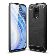 Shockproof Carbon Fiber Texture Brushed TPU Back Shell for Xiaomi Redmi Note 9 - Black