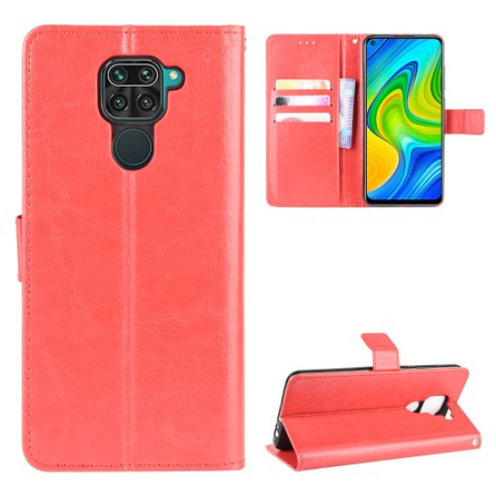 Crazy Horse PU Leather Shell with Wallet Stand for Xiaomi Redmi Note 9/Redmi 10X 4G - Red XIAOMI Cases Mobile
