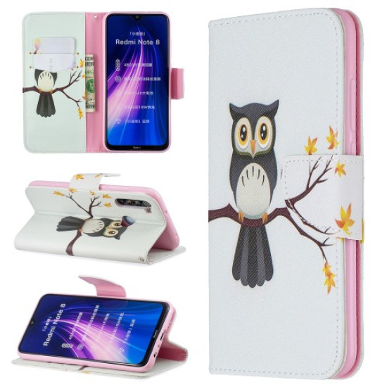 Pattern Printing Cross Texture Wallet Stand Flip Leather Case for Xiaomi Redmi Note 8 - Owl XIAOMI Cases Mobile