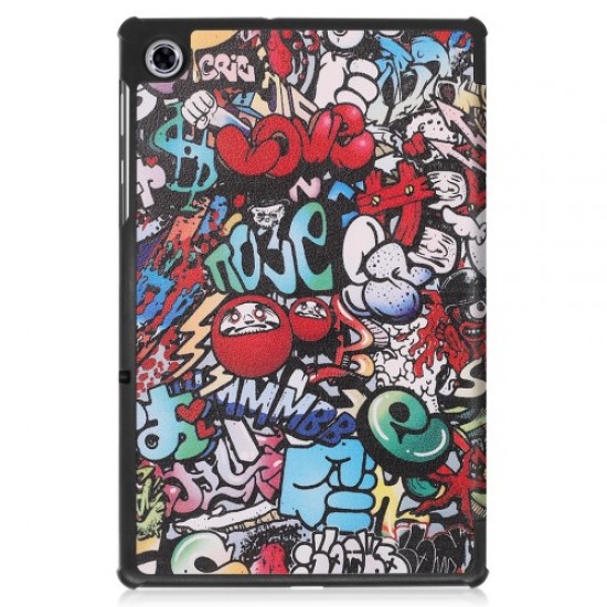 Pattern Printing Tri-fold Leather Stand Case for Lenovo Tab M10 Plus TB-X606F - Cartoon Graffiti Lenovo Cases Mobile Tablet