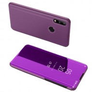 View Window Plated Mirror Surface Leather Stand Shell Case for Huawei P40 lite E / Y7p - Purple