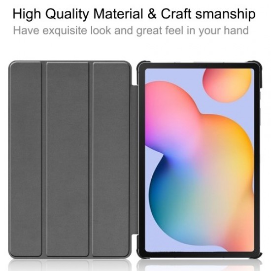 Tri-fold Stand Leather Case for Samsung Galaxy Tab S6 Lite 10.4 - Grey Samsung Cases Mobile Tablet