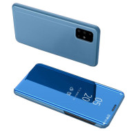 View Window Electroplating Mirror Leather Mobile Casing for Samsung Galaxy A51 - Baby Blue