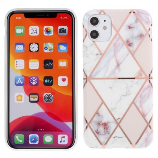 Geometric Splicing Marble Pattern IMD TPU Case Cover For iPhone 11 6.1 inch - Light Pink Apple Cases Mobile