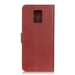 Litchi Skin PU Leather Wallet Case for Xiaomi Redmi Note 9 Pro/Note 9 Pro Max/Note 9S - Brown