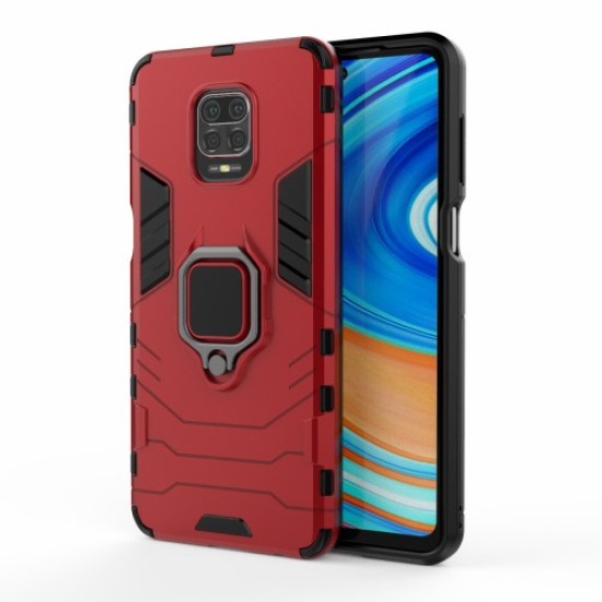 Cool Guard Ring Holder Kickstand PC TPU Hybrid Case Protective Shell for Xiaomi Redmi Note 9 Pro Max / Redmi Note 9S - Red XIAOMI Cases Mobile