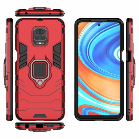 Cool Guard Ring Holder Kickstand PC TPU Hybrid Case Protective Shell for Xiaomi Redmi Note 9 Pro Max / Redmi Note 9S - Red XIAOMI Cases Mobile