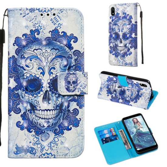 3D Printing Style Leather Phone Shell with Wallet Slot for Xiaomi Redmi 7A - Flowered Skull XIAOMI Cases Mobile