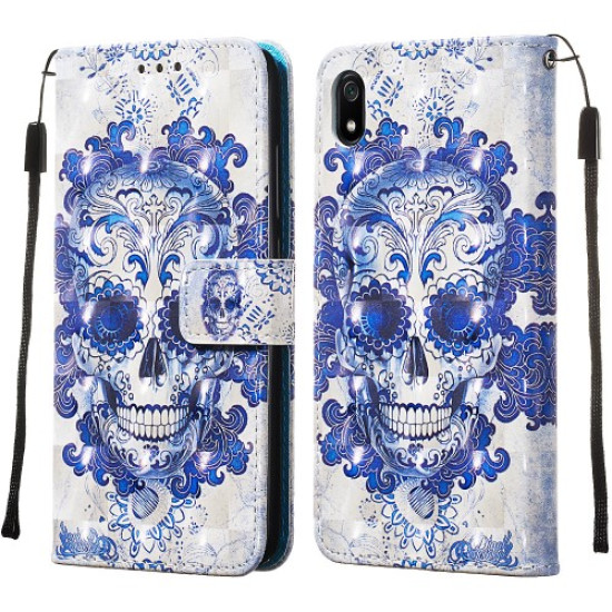 3D Printing Style Leather Phone Shell with Wallet Slot for Xiaomi Redmi 7A - Flowered Skull XIAOMI Cases Mobile
