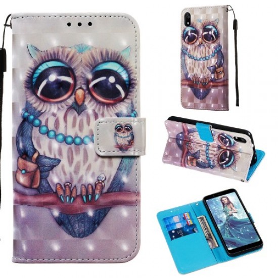 3D Printing Style Leather Phone Shell with Wallet Slot for Xiaomi Redmi 7A - Owl XIAOMI Cases Mobile