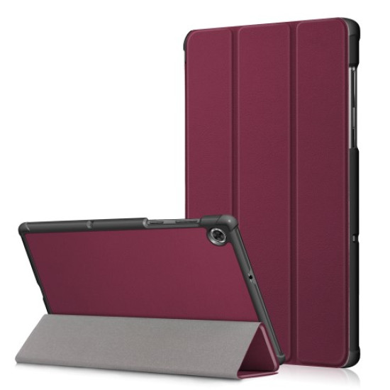 Tri-fold Leather Stand Case for Lenovo Tab M10 FHD Plus X606F - Wine Red Lenovo Cases Mobile Tablet