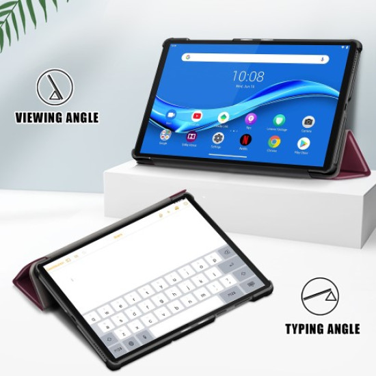 Tri-fold Leather Stand Case for Lenovo Tab M10 FHD Plus X606F - Wine Red Lenovo Cases Mobile Tablet