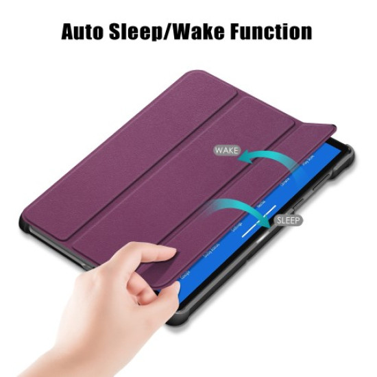 Tri-fold Leather Stand Case for Lenovo Tab M10 FHD Plus X606F - Purple Lenovo Cases Mobile Tablet