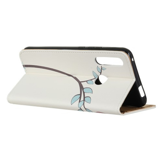 Pattern Printing Wallet Leather Phone Case Covering for Huawei Y7p/P40 lite E - Two Little Owls on Branch Huawei Cases Mobile