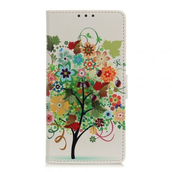 Pattern Printing Wallet Leather Phone Case Covering for Huawei Y7p/P40 lite E - Flowers Tree with Fruits Huawei Cases Mobile