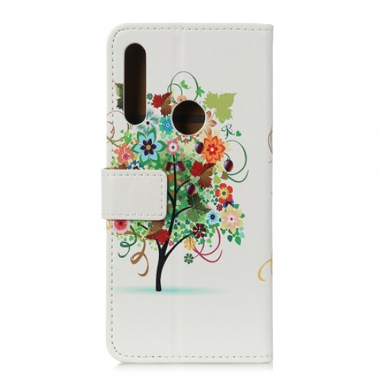 Pattern Printing Wallet Leather Phone Case Covering for Huawei Y7p/P40 lite E - Flowers Tree with Fruits Huawei Cases Mobile