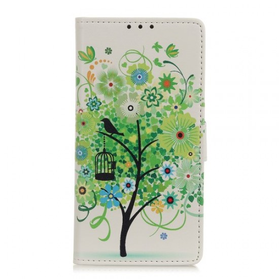 Pattern Printing Wallet Leather Phone Case Covering for Huawei Y7p/P40 lite E - Green Flowers Tree Birdcage Huawei Cases Mobile