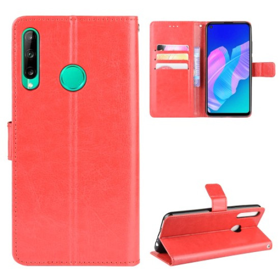 Crazy Horse Skin with Wallet Leather Stand Case for Huawei P40 lite E/Y7p - Red Huawei Cases Mobile