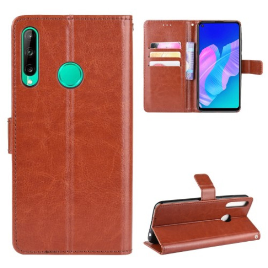 Crazy Horse Skin with Wallet Leather Stand Case for Huawei P40 lite E/Y7p - Brown Huawei Cases Mobile