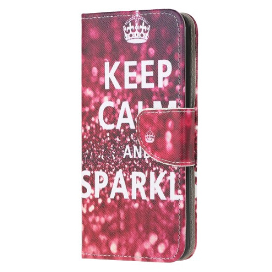 Pattern Printing Wallet Flip Leather Phone Cover Case for Huawei P40 lite/Nova 6 SE/Nova 7i - Keep Calm and Sparkle Huawei Cases Mobile
