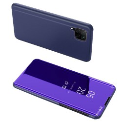 View Window Mirror Surface Leather Flip Phone Casing for Huawei Nova 6 SE/Nova 7i/P40 Lite - Dark Blue
