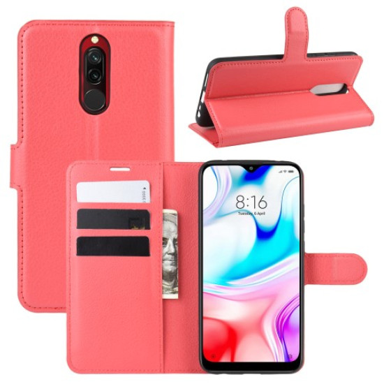Litchi Skin Wallet Leather Cool Stand Case for Xiaomi Redmi 8 - Red XIAOMI Cases Mobile