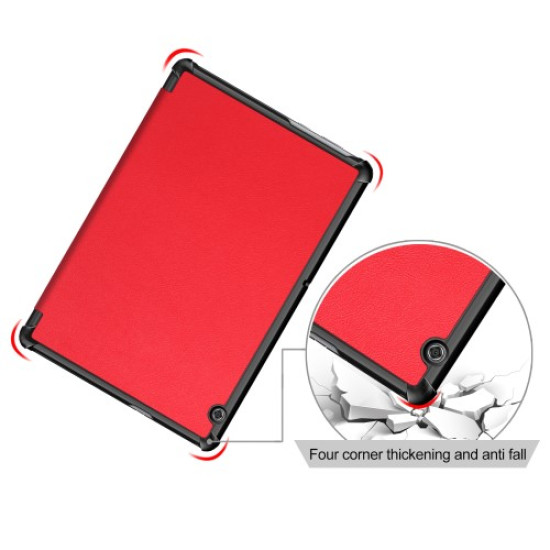 PU Leather Tri-fold Stand Tablet Case for Huawei Mediapad T5 10 - Red Huawei Tablets Case