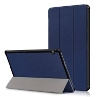 PU Leather Tri-fold Stand Tablet Flip Cover for Huawei Mediapad T5 10 - Dark Blue