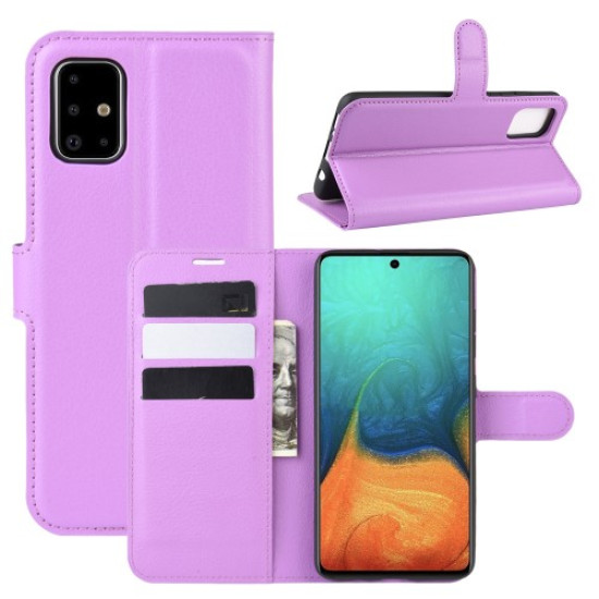 Litchi Skin Leather Wallet Case for Samsung Galaxy A71 - Purple Samsung Cases Mobile