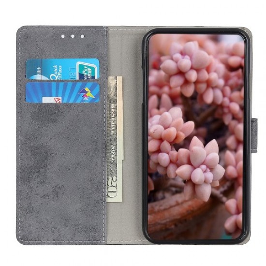 Vintage Style Leather Wallet Case for Samsung Galaxy A51 - Grey Samsung Cases Mobile