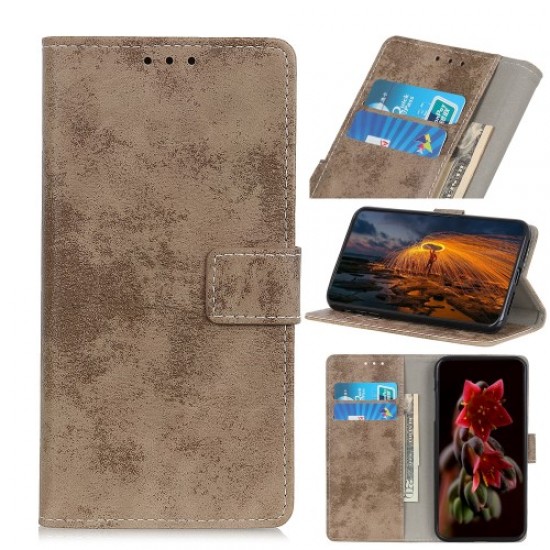 Vintage Style Leather Wallet Case for Samsung Galaxy A51 - Khaki Samsung Cases Mobile