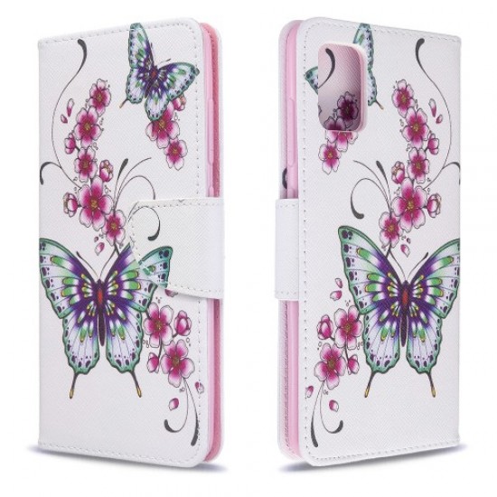Pattern Printing Wallet Leather Flip Cover Case for Samsung Galaxy A51 - Butterfly and Flower Samsung Cases Mobile