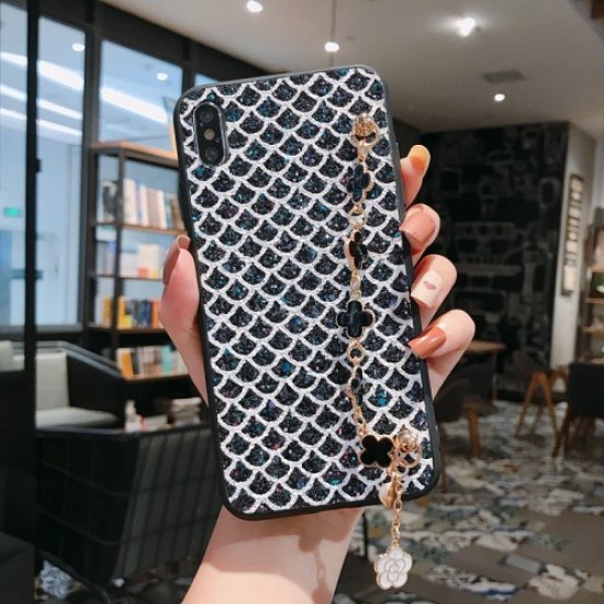 Bling Sequin PU Leather + Plastic + TPU Hybrid Phone Case with Metal Shoulder Strap for iPhone XS / X - Black Apple Cases Mobile