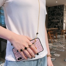 Υβριδική Θήκη Σιλικόνης με Πλαστικό με Αλυσίδα Ώμου και Αστραφτερά Στοιχεία για iPhone XS / X - Ροζ