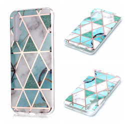 Marble Pattern Rose Gold Electroplating IMD TPU Shell for Huawei Honor 20 / nova 5T - White / Cyan